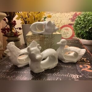 Vintage Farmhouse Animal Napkin Rings White Porcelain Chicken Duck Pig Cow Japan
